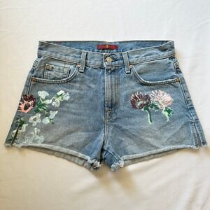 7 For All Mankind Painted Floral Denim Cut Off Shorts Womens 26 Boho Festival